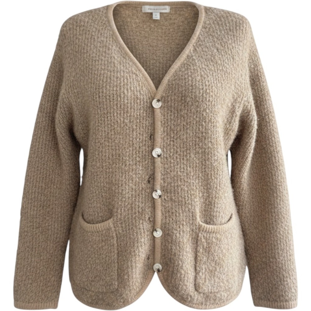 Anthropologie FRNCH Paris Tan Marl Wool Blend Textured Button Cardigan Sweater M
